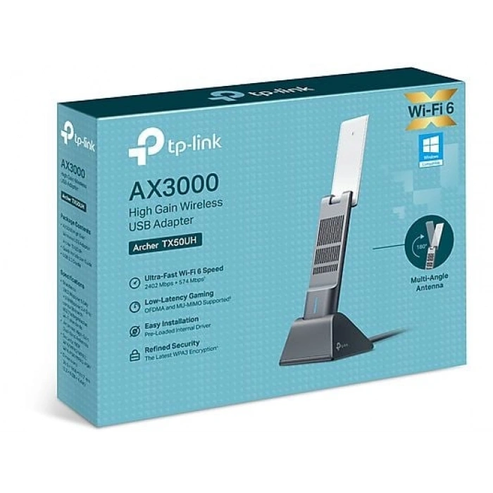 TP-LINK Archer TX50UH | Wi-Fi 6 USB Adaptör | AX3000 Mbps | USB 3.0 | Beamforming | MU-MIMO | Oyun | WPA3 | Kolay Kurulum