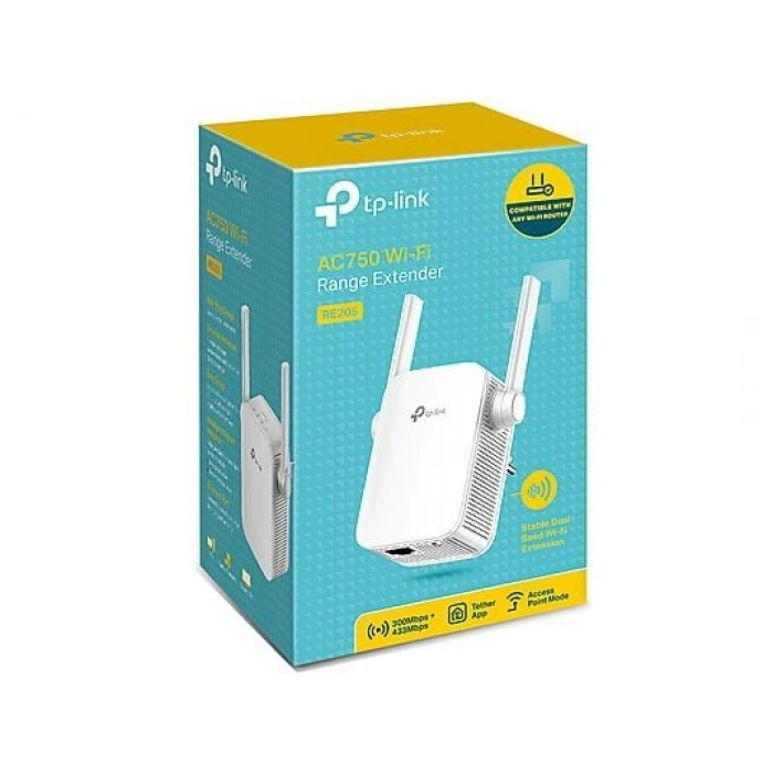 TP-LINK RE205, AC750 Mbps, 1 Ethernet Port, Access Point Modu, EasyMesh Wi-Fi 5 Menzil Genişletici