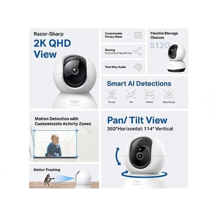 TP-LINK Tapo C220 | Akıllı Wi-Fi Kamera | 2K 4MP | AI | 360° Hareket | 9m Gece | Çift Yönlü Ses | Bebek Algılama