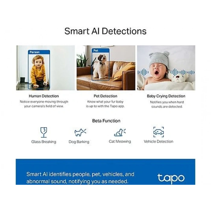 TP-LINK Tapo C220 | Akıllı Wi-Fi Kamera | 2K 4MP | AI | 360° Hareket | 9m Gece | Çift Yönlü Ses | Bebek Algılama