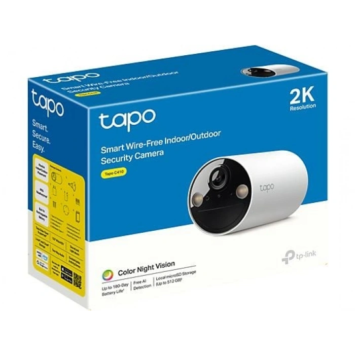 TP-LINK Tapo C410 | Bataryalı Kamera | 2K 3MP | Renkli Gece | Solar Panel | IP65 | 110° | Işıklı & Sesli Alarm