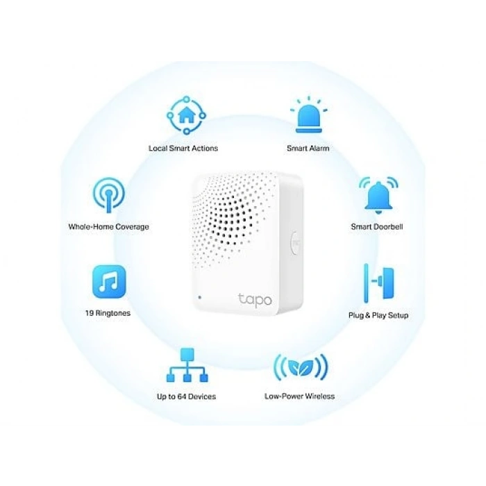 TP-LINK Tapo H100 | Akıllı Hub | 64 Cihaz | 19 Zil Sesi | Kablolamasız | Düğme & Sensör | Tapo Ekosistem Hub