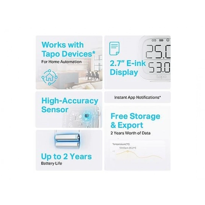 TP-LINK Tapo T315 Ekosistemi, Alexa & Google Uyumlu Akıllı Termometre ve Nem Ölçer
