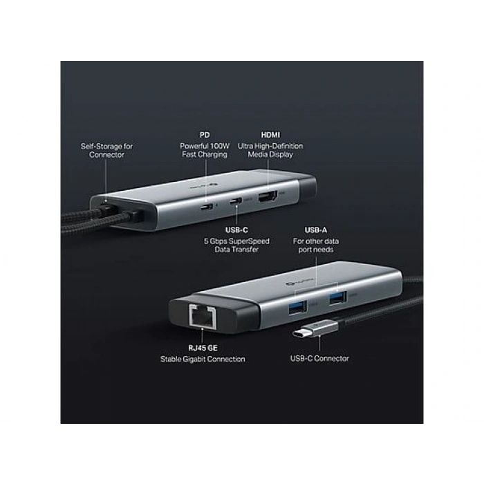 TP-LINK UH6120C | USB-C 6-in-1 Hub | 4K HDMI | 1 Gbps Ethernet | 100W Şarj | USB-C & A Data | SD/microSD | Tak & Çalıştır