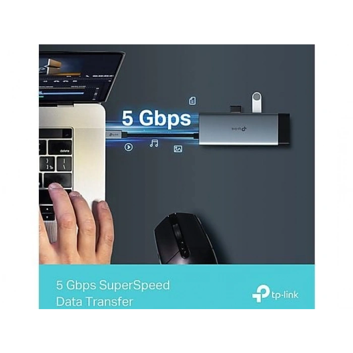 TP-LINK UH6120C | USB-C 6-in-1 Hub | 4K HDMI | 1 Gbps Ethernet | 100W Şarj | USB-C & A Data | SD/microSD | Tak & Çalıştır