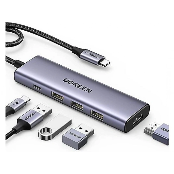 UGREEN 5-in-1 USB-C 100W PD 4K HDMI Hub Çoklayıcı, Gri, 15596
