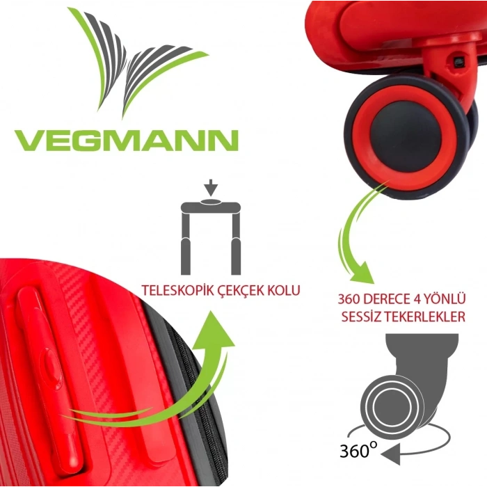 VEGMANN Atlas Polipropilen 3lü Valiz Seti Kırmızı