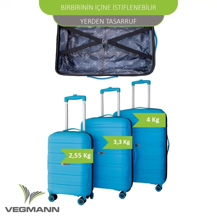 VEGMANN Atlas Polipropilen 3lü Valiz Seti Mavi