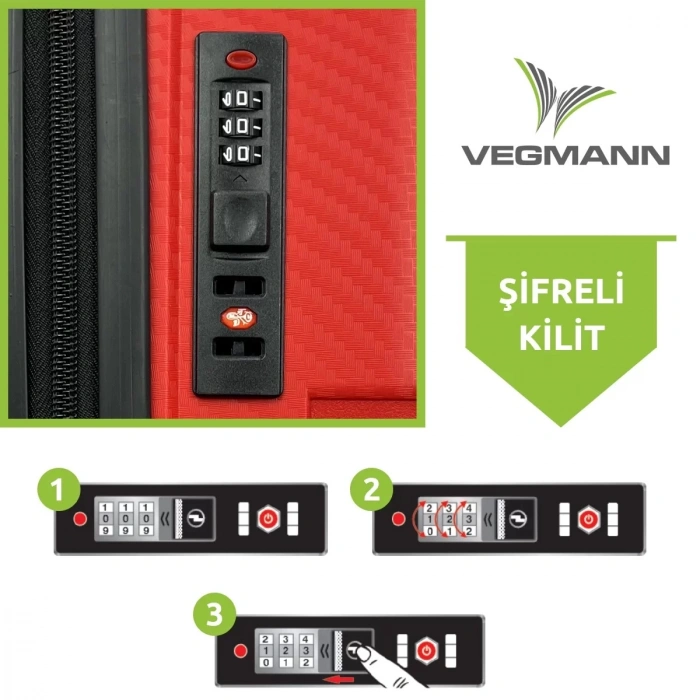 VEGMANN Atlas Polipropilen Kabin Boy Valiz Kırmızı