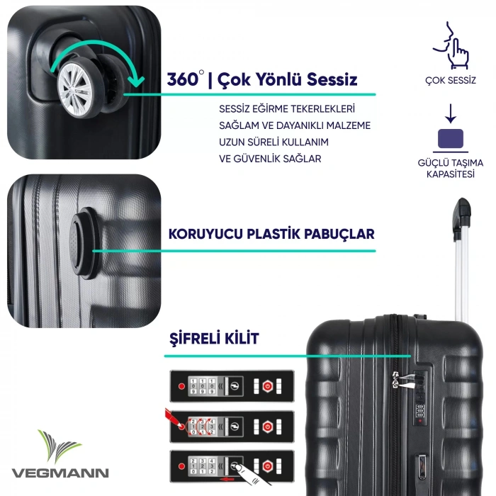 VEGMANN Delphin ABS 3lü Valiz Seti Siyah