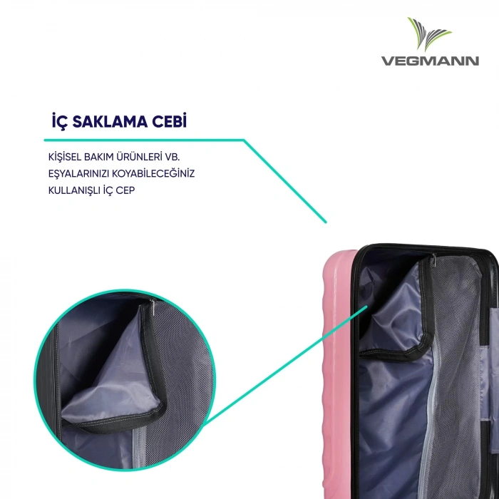 VEGMANN Scadel Tartılı Plastik 3lü Valiz Seti Pembe