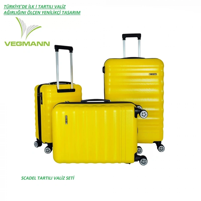VEGMANN Scadel Tartılı Plastik 3lü Valiz Seti Sarı