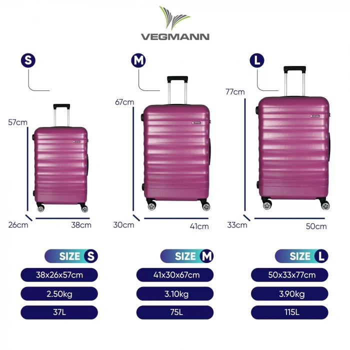 VEGMANN Scadel Tartılı Plastik 3lü Valiz Seti Violet