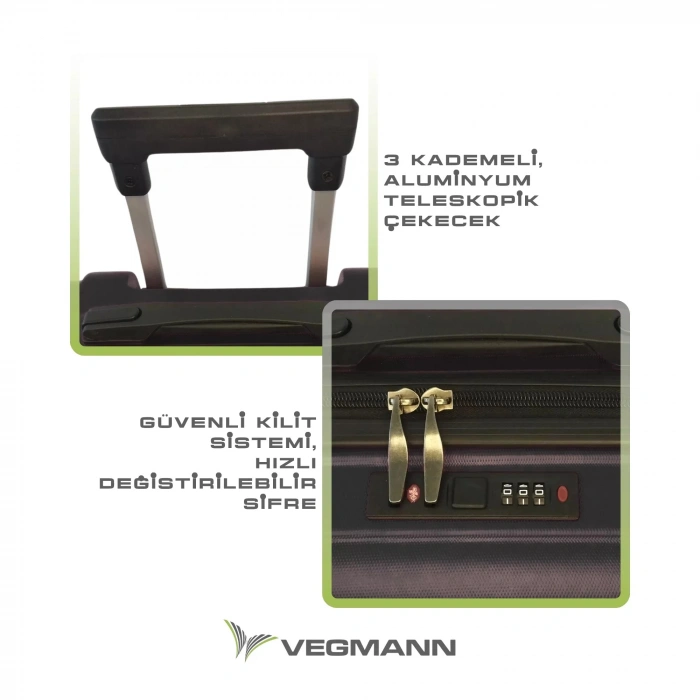 VEGMANN Scavel Tartılı Plastik 3lü Valiz Seti Siyah