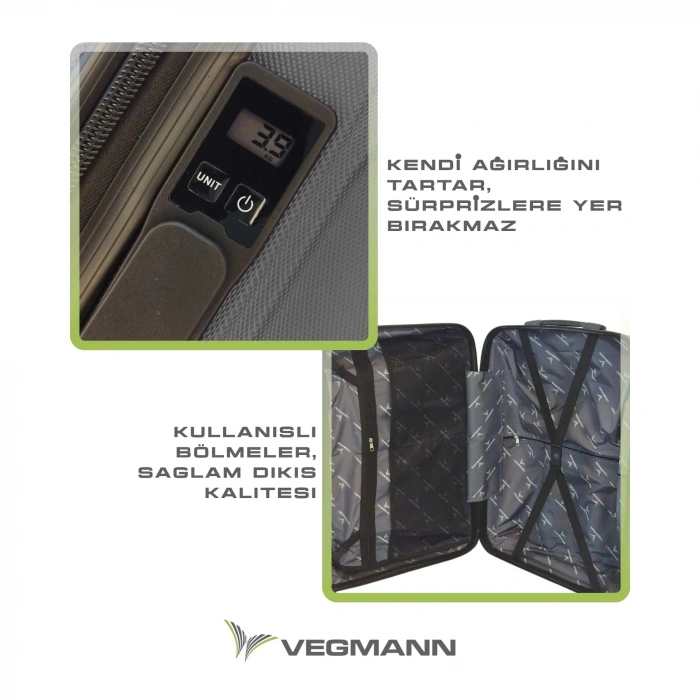 VEGMANN Scavel Tartılı Plastik Büyük Boy Valiz Antrasit