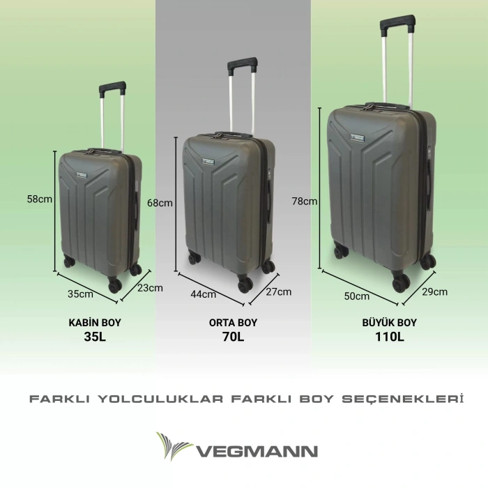 VEGMANN Scavel Tartılı Plastik Büyük Boy Valiz Antrasit