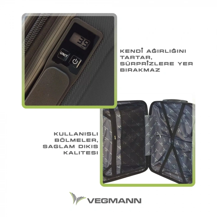 VEGMANN Scavel Tartılı Plastik Büyük Boy Valiz Siyah