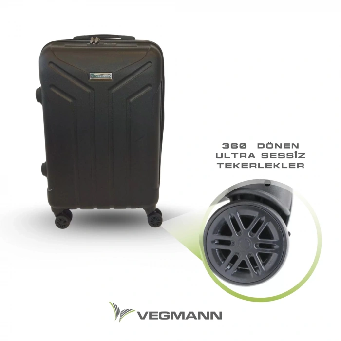 VEGMANN Scavel Tartılı Plastik Büyük Boy Valiz Siyah