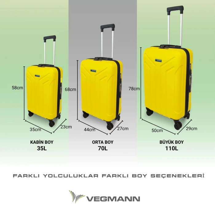 VEGMANN Scavel Tartılı Plastik Orta Boy Valiz Sarı