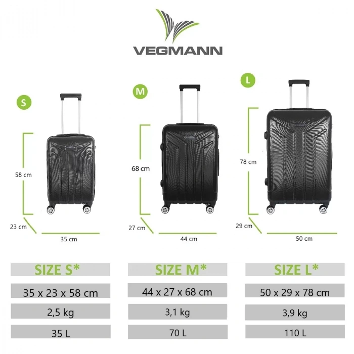 VEGMANN Vela ABS 3lü Valiz Seti Siyah
