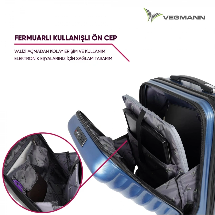 VEGMANN Wave Laptop Bölmeli ABS Kabin Boy Valiz Mavi