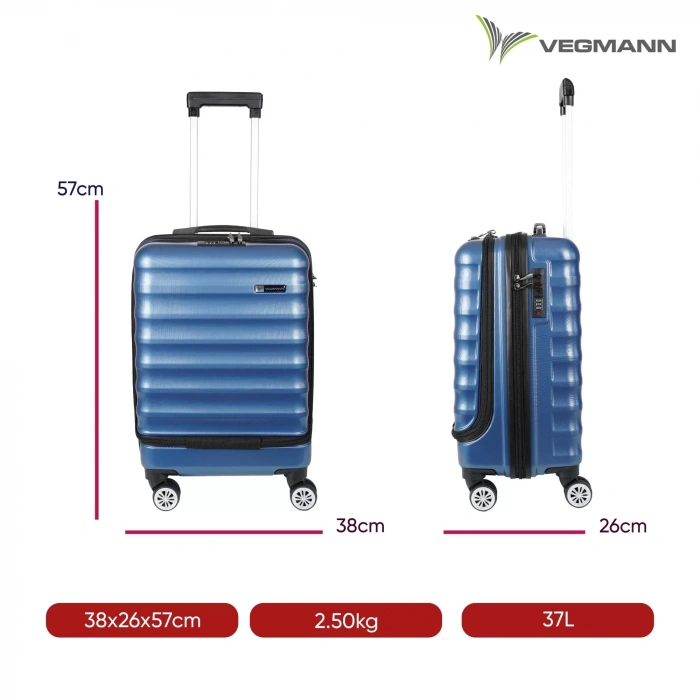 VEGMANN Wave Laptop Bölmeli ABS Kabin Boy Valiz Mavi