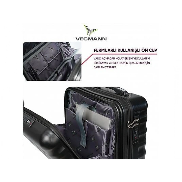 VEGMANN Wave Laptop Bölmeli ABS Kabin Boy Valiz Siyah