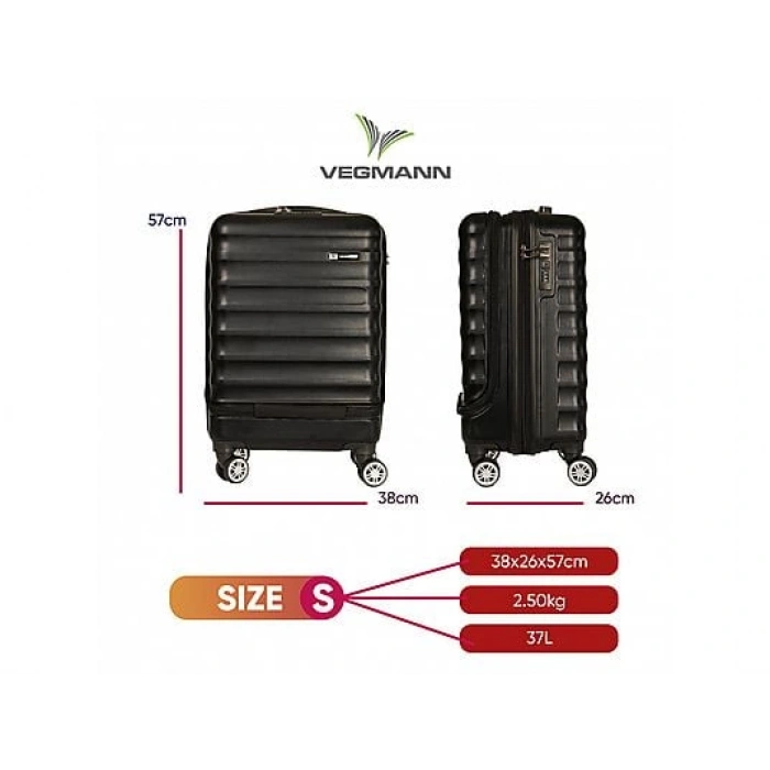 VEGMANN Wave Laptop Bölmeli ABS Kabin Boy Valiz Siyah
