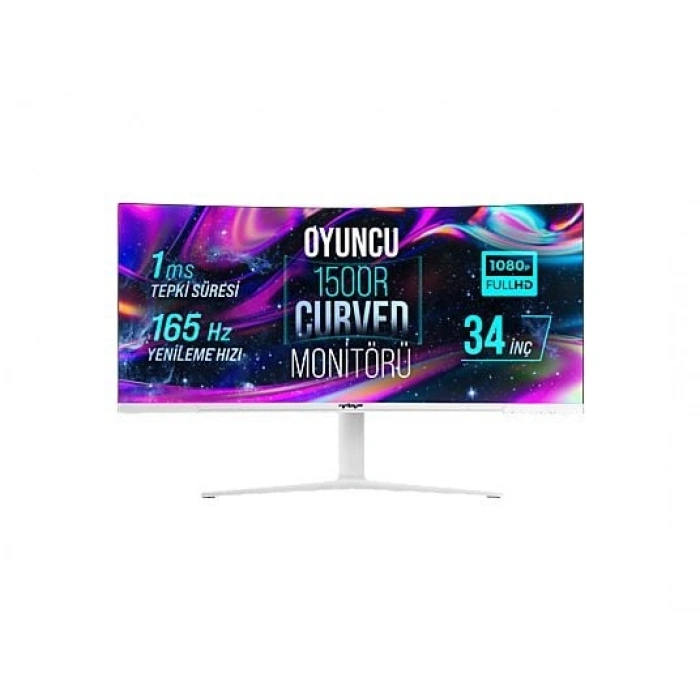 WARP WP34/ 165Hz/ 1MS(MPRT) / WQHD/ Curved/ RGB/ G-Sync/ FreeSync/ Oyuncu Monitörü Beyaz