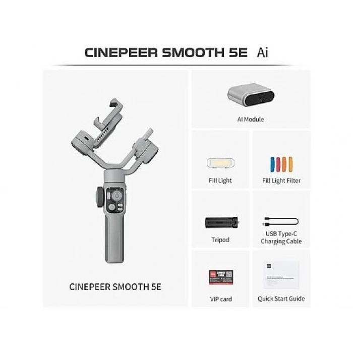 ZHIYUN Cinepeer Smooth 5E Combo Cep Telefonu Uyumlu Gimbal Gri