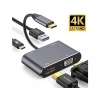 DAYTONA FC02 4 in 1 USB C to HUB PD HDMI VGA USB Adaptör Gri