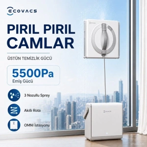 Ecovacs Istasyonlu Akıllı Cam Silme Robotu Kendinden Bataryalı Kablosuz Otomatik Pencere Temizleyici Yüksek Vakumlu Makine