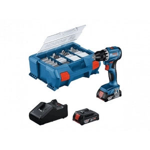 BOSCH GSB 18V-45 63 Parça Aksesuar Seti Çift Akülü 2.0Ah Darbeli Akülü Vidalama