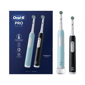 ORAL B Pro 1 Series 1 İkili Paket Siyah ve Mavi Şarjlı Diş Fırçaları
