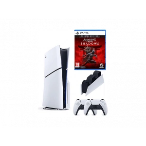 SONY 2 Kol Dualsense +Şarj İstasyonu +Assasins Creed Shadows+PS5 Slim Cdli (İthalatçı Garantili) Oyun Konsolu Beyaz