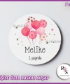 Pembe Balon Baskılı Ahşap Bebek Hediyelik -uv19