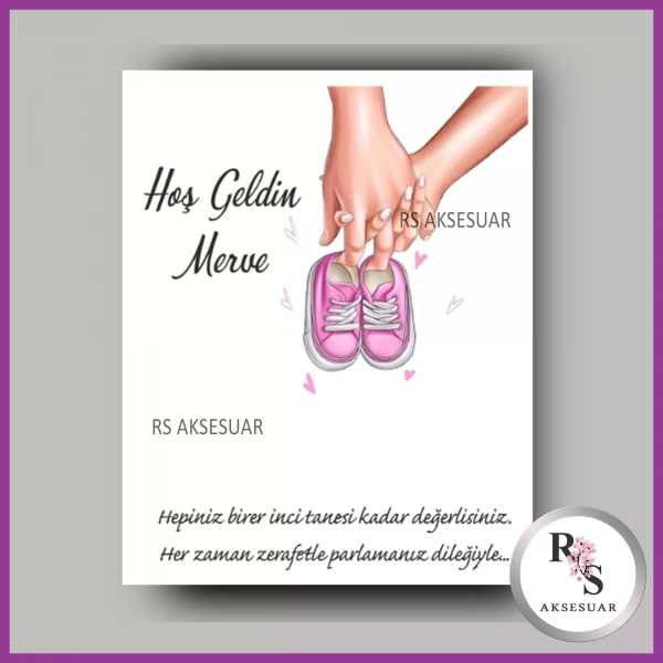 İncili Toka Kartı -Bebek, Doğum Günü Hatırası