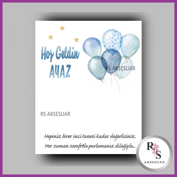 İncili Toka Kartı -Bebek, Doğum Günü Hatırası