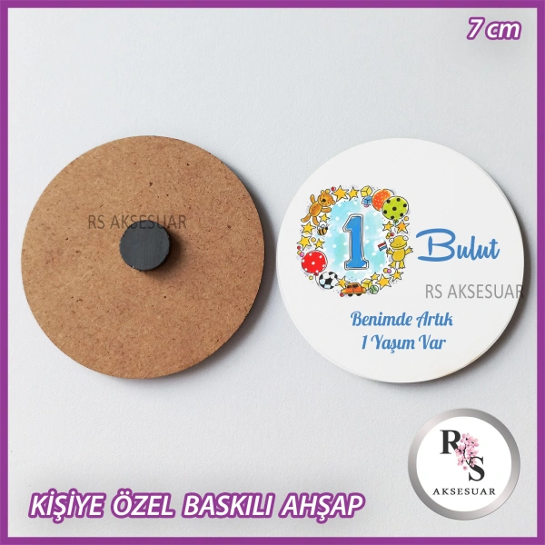 1 Yaş Baskılı Ahşap Bebek Hediyelik -uv10