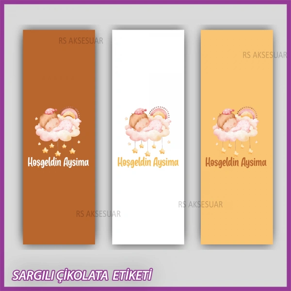 10 adet Sargılı Bebek Çikolata İsim Etiketi - Yapışkanlı Sticker -CE109