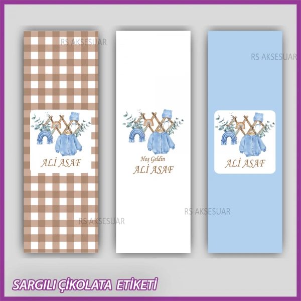 10 adet Sargılı Bebek Çikolata İsim Etiketi - Yapışkanlı Sticker -CE120