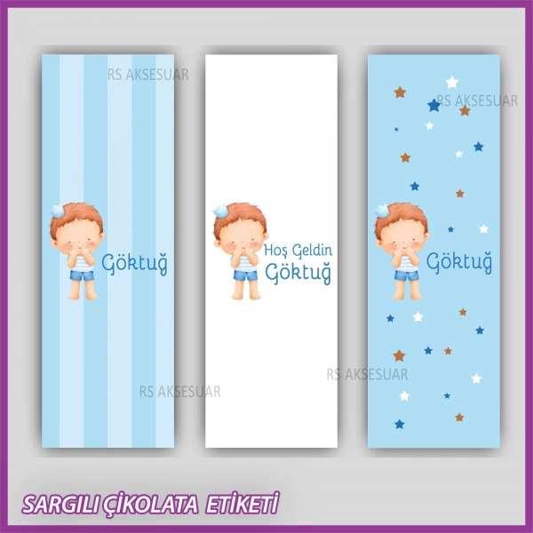 10 adet Sargılı Bebek Çikolata İsim Etiketi - Yapışkanlı Sticker -CE128