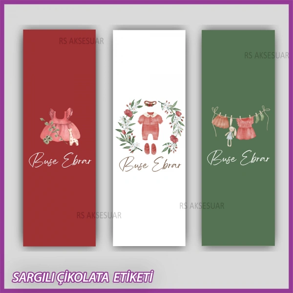 10 adet Sargılı Bebek Çikolata İsim Etiketi - Yapışkanlı Sticker -CE178