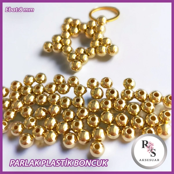 100 gram 8 mm Altın Renkli Plastik Boncuk - Yıldız anahtarlık yapımı için...