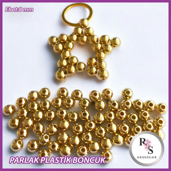 100 gram 8 mm Altın Renkli Plastik Boncuk - Yıldız anahtarlık yapımı için...