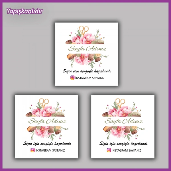 30 adet - 5 cm Kişiye Özel Logolu Kare Etiket - BS129