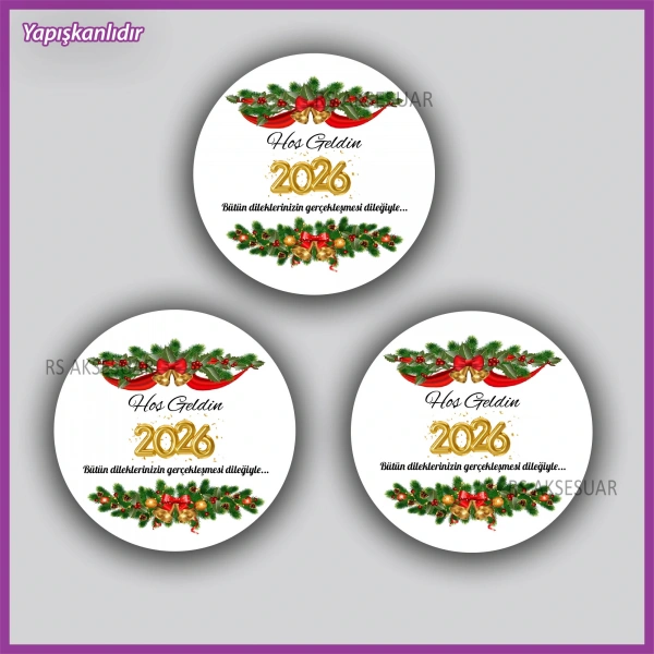 15 adet 5 cm Yılbaşı Etiketi