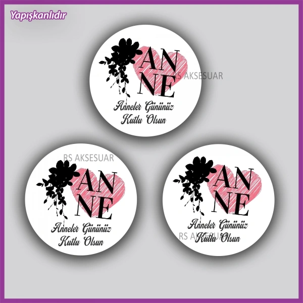 15 Adet - 5 cm - Anneler Günü Hediyelik Yapışkanlı Etiket