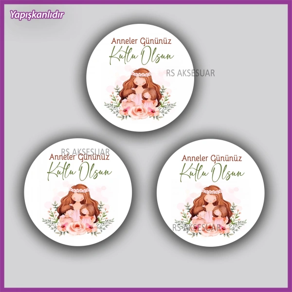 15 Adet - 5 cm - Anneler Günü Hediyelik Yapışkanlı Etiket