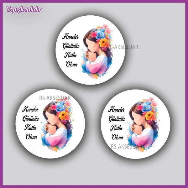 15 Adet - 5 cm - Anneler Günü Hediyelik Yapışkanlı Etiket